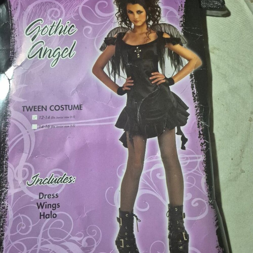 Vintage NEW Gothic Vampire Girl Fallen Fairy TEEN MIDNIGHT ANGEL COSTUME 12-14